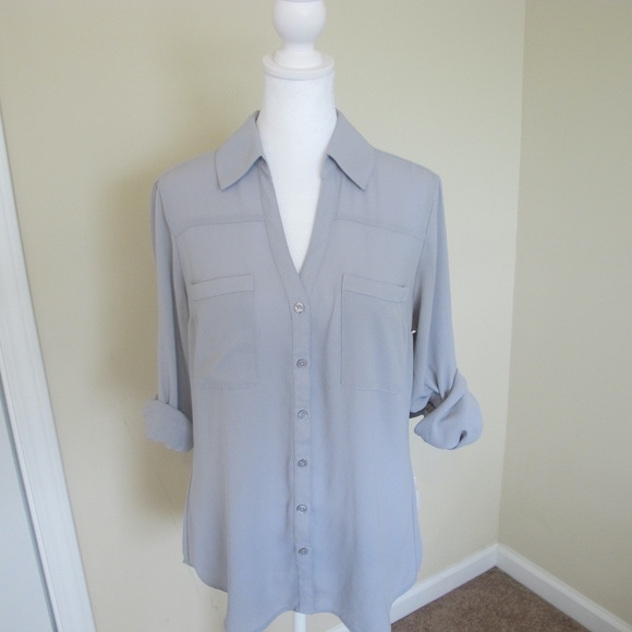 Express Tops - Women's Express Slim Fit Portofino Grey Collared Shirt Size M GUC
